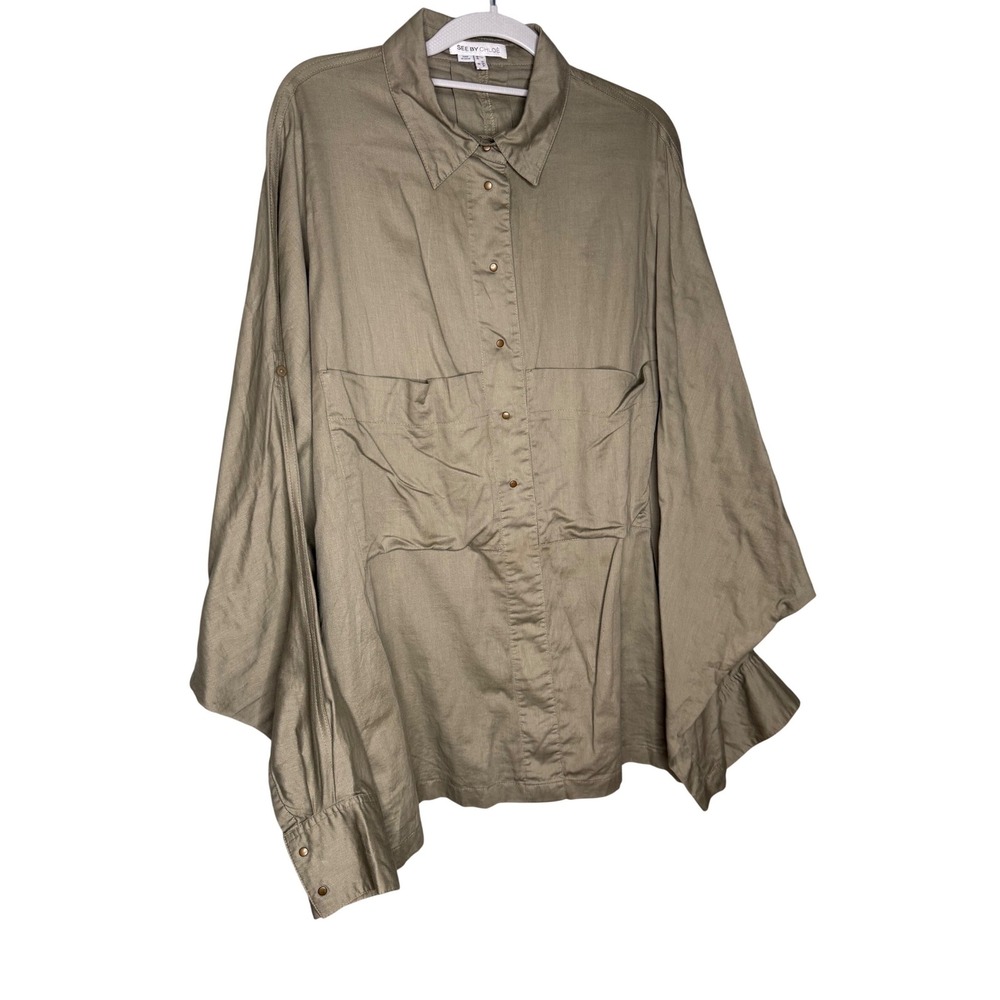 See by Chloe khaki green oversized‎ baggy blouse grunge retro designer